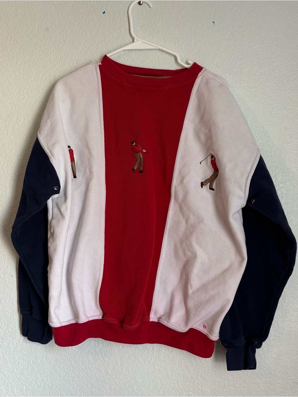 Hathaway Golf Men's Sweatshirt XL Red White Blue Colorblock Crewneck Embroidered